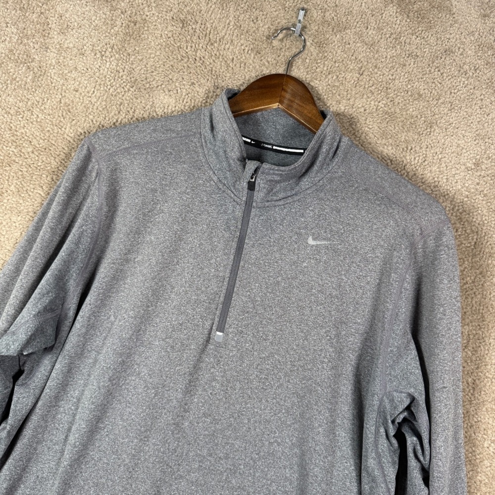 Nike Pullover Mens Large Gray Dri-FIT Quarter Zip Running Top Thumbholes Shirt